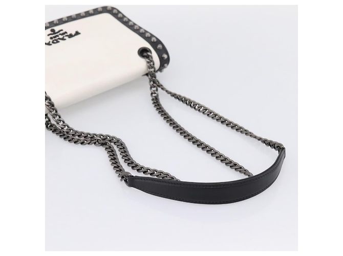 Borsa a tracolla con catena PRADA in pelle Bianco Nero Auth mr2939A - vista 7
