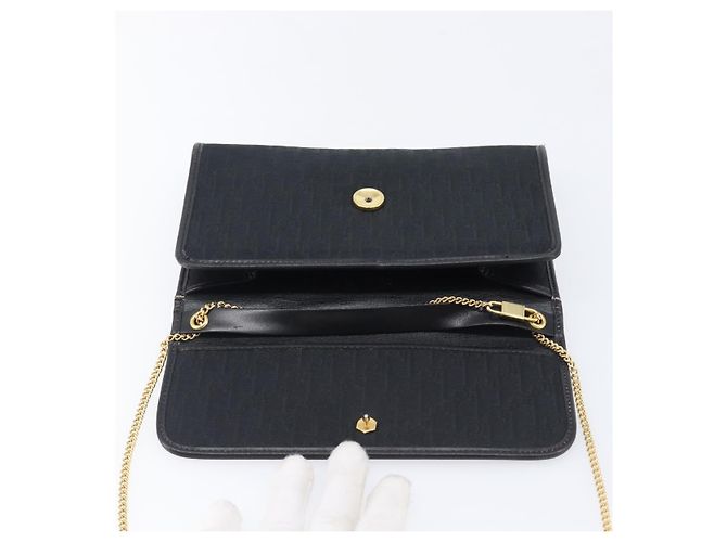 Borsa a tracolla con catena Christian Dior Trotter Canvas Nero Oro Auth ep16160 D'oro - vista 19