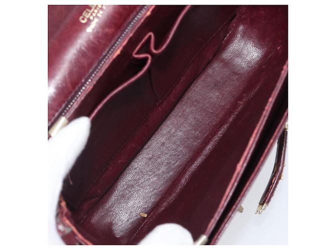 Edge Céline Borsa a tracolla CELINE in pelle Bordeaux Gold Auth ep15984 D'oro Bordò - vista 10