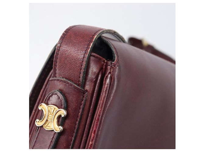 Edge Céline Borsa a tracolla CELINE in pelle Bordeaux Gold Auth ep15984 D'oro Bordò - vista 18