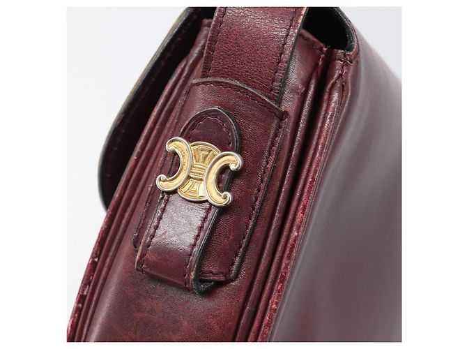 Edge Céline Borsa a tracolla CELINE in pelle Bordeaux Gold Auth ep15984 D'oro Bordò - vista 19
