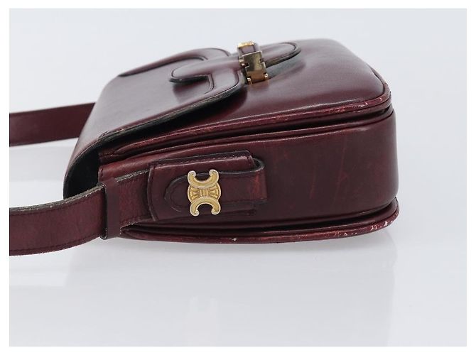 Edge Céline Borsa a tracolla CELINE in pelle Bordeaux Gold Auth ep15984 D'oro Bordò - vista 4