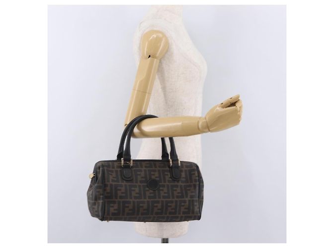Borsa a mano FENDI Zucca Canvas PVC Nero Marrone Auth ka6311 - vista 26