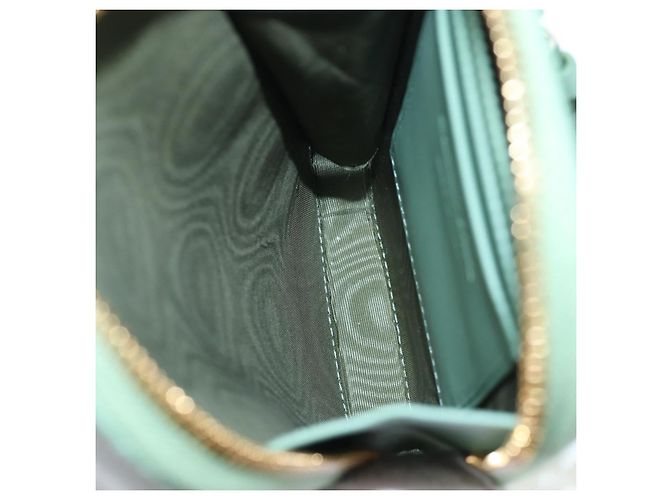 Christian Dior Cannage Chain Shoulder Phone Pouch Lamb Skin 2way Auth 203691V D'oro Verde - vista 10