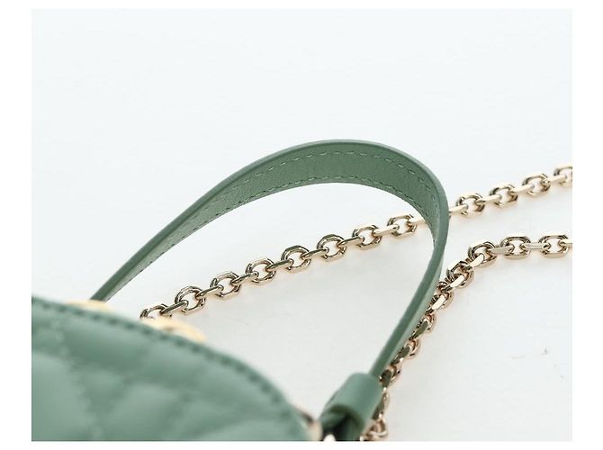 Christian Dior Cannage Chain Shoulder Phone Pouch Lamb Skin 2way Auth 203691V D'oro Verde - vista 14
