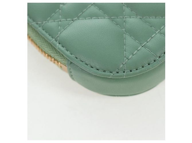 Christian Dior Cannage Chain Shoulder Phone Pouch Lamb Skin 2way Auth 203691V D'oro Verde - vista 16