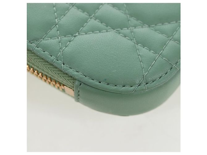 Christian Dior Cannage Chain Shoulder Phone Pouch Lamb Skin 2way Auth 203691V D'oro Verde - vista 18