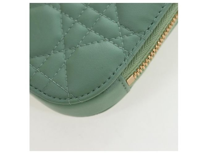 Christian Dior Cannage Chain Shoulder Phone Pouch Lamb Skin 2way Auth 203691V D'oro Verde - vista 19