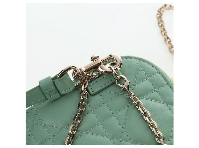 Christian Dior Cannage Chain Shoulder Phone Pouch Lamb Skin 2way Auth 203691V D'oro Verde - vista 21