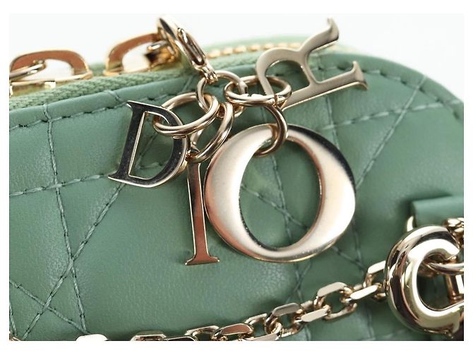 Christian Dior Cannage Chain Shoulder Phone Pouch Lamb Skin 2way Auth 203691V D'oro Verde - vista 22