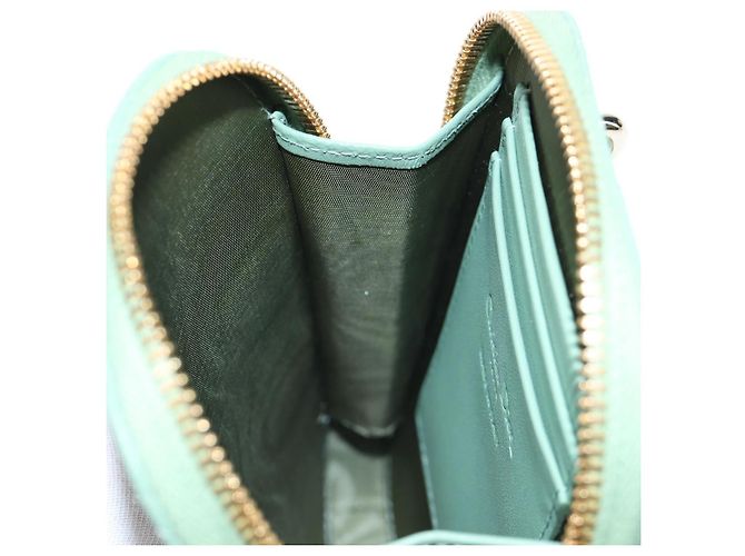 Christian Dior Cannage Chain Shoulder Phone Pouch Lamb Skin 2way Auth 203691V D'oro Verde - vista 24