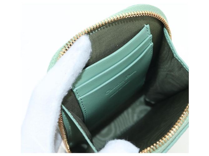 Christian Dior Cannage Chain Shoulder Phone Pouch Lamb Skin 2way Auth 203691V D'oro Verde - vista 26