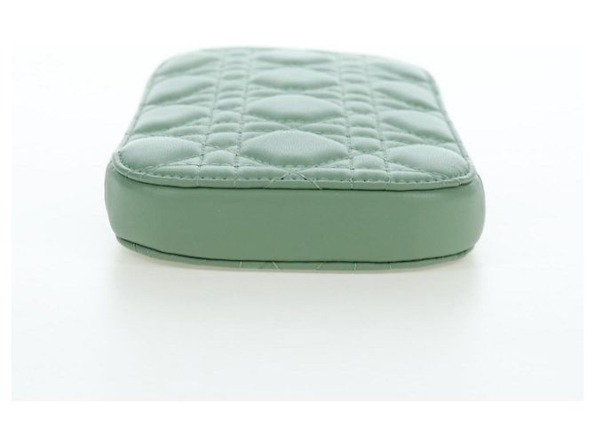 Christian Dior Cannage Chain Shoulder Phone Pouch Lamb Skin 2way Auth 203691V D'oro Verde - vista 5