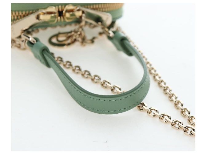 Christian Dior Cannage Chain Shoulder Phone Pouch Lamb Skin 2way Auth 203691V D'oro Verde - vista 7