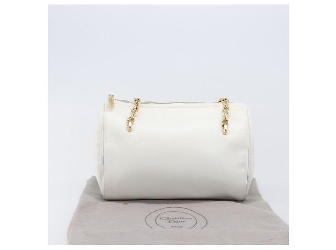 Borsa a Tracolla con Catena Christian Dior Pelle Bianca Tono Oro Auth bs37056A Bianco - vista 12