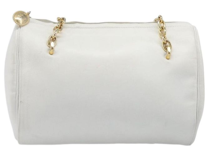 Borsa a Tracolla con Catena Christian Dior Pelle Bianca Tono Oro Auth bs37056A Bianco - vista 13