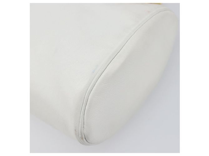 Borsa a Tracolla con Catena Christian Dior Pelle Bianca Tono Oro Auth bs37056A Bianco - vista 14