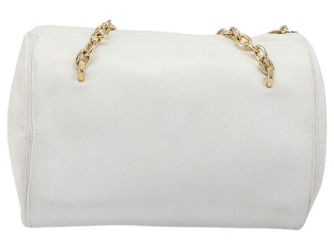 Borsa a Tracolla con Catena Christian Dior Pelle Bianca Tono Oro Auth bs37056A Bianco - vista 2