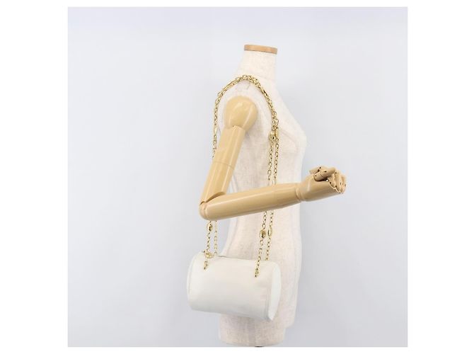 Borsa a Tracolla con Catena Christian Dior Pelle Bianca Tono Oro Auth bs37056A Bianco - vista 22