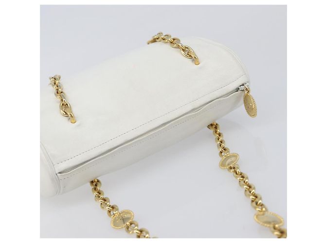 Borsa a Tracolla con Catena Christian Dior Pelle Bianca Tono Oro Auth bs37056A Bianco - vista 6