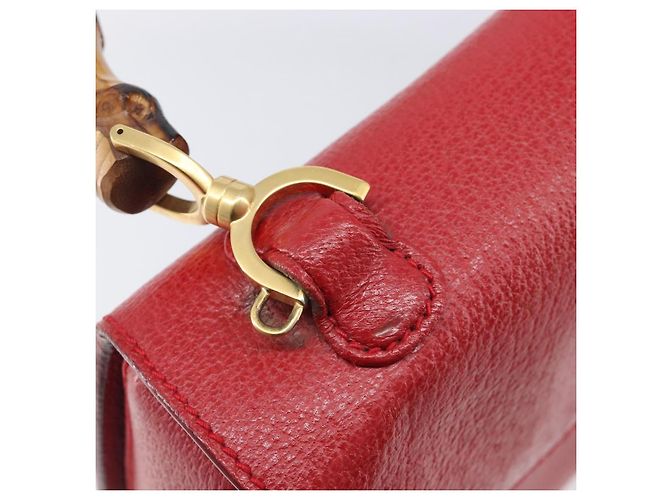 Borsa a Mano GUCCI Bamboo Pelle Rossa Oro 000 1227 0633 Auth ep16228A Rosso D'oro - vista 10