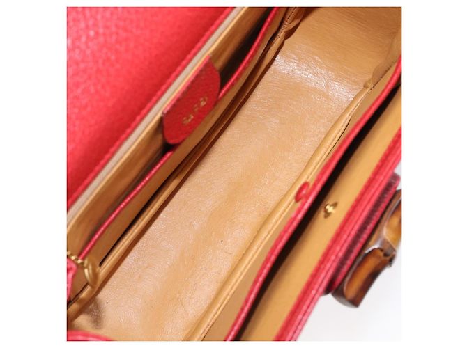 Borsa a Mano GUCCI Bamboo Pelle Rossa Oro 000 1227 0633 Auth ep16228A Rosso D'oro - vista 11