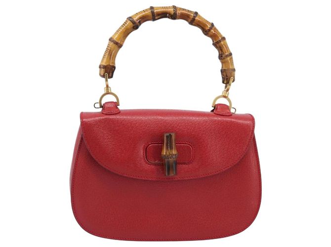 Borsa a Mano GUCCI Bamboo Pelle Rossa Oro 000 1227 0633 Auth ep16228A Rosso D'oro - vista 13