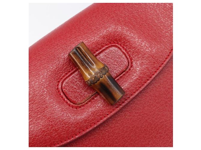 Borsa a Mano GUCCI Bamboo Pelle Rossa Oro 000 1227 0633 Auth ep16228A Rosso D'oro - vista 18