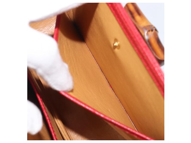 Borsa a Mano GUCCI Bamboo Pelle Rossa Oro 000 1227 0633 Auth ep16228A Rosso D'oro - vista 26