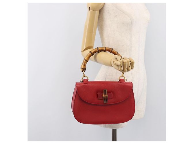 Borsa a Mano GUCCI Bamboo Pelle Rossa Oro 000 1227 0633 Auth ep16228A Rosso D'oro - vista 27