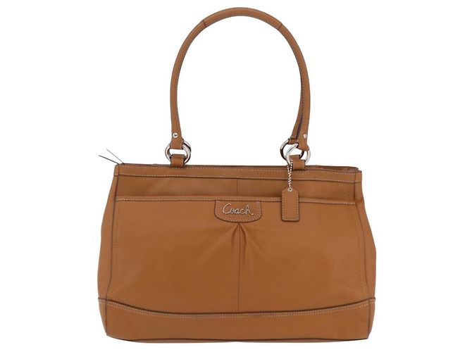 Bolsa Tote Coach em Couro Marrom Prata Auth 204986A - vista 13