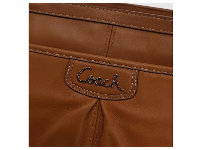 Bolsa Tote Coach em Couro Marrom Prata Auth 204986A - vista 19