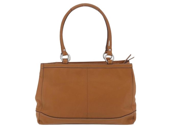 Bolsa Tote Coach em Couro Marrom Prata Auth 204986A - vista 2