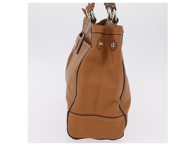 Bolsa Tote Coach em Couro Marrom Prata Auth 204986A - vista 3