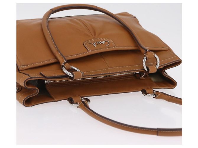 Bolsa Tote Coach em Couro Marrom Prata Auth 204986A - vista 6