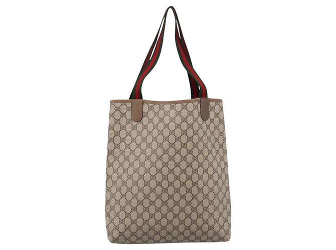 Borsa Tote GUCCI GG Supreme Web Sherry Line Beige Gold 39 02003 Auth ep15903 - vista 2