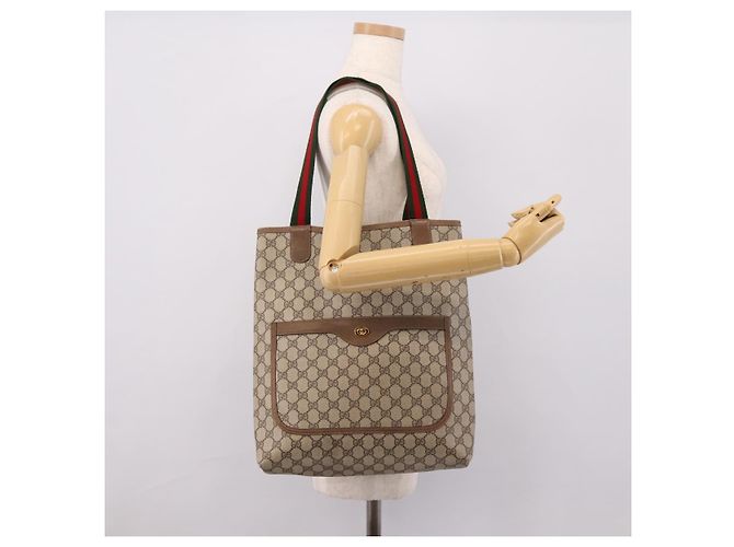 Borsa Tote GUCCI GG Supreme Web Sherry Line Beige Gold 39 02003 Auth ep15903 - vista 21