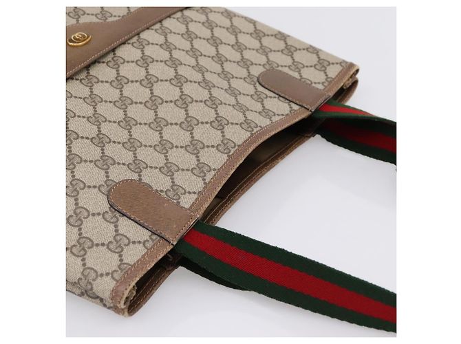 Borsa Tote GUCCI GG Supreme Web Sherry Line Beige Gold 39 02003 Auth ep15903 - vista 6
