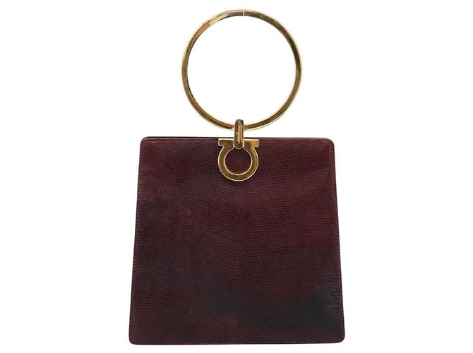 Borsa Salvatore Ferragamo Gancini in pelle Bordeaux Gold Auth 206353A - vista 13
