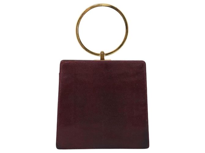 Borsa Salvatore Ferragamo Gancini in pelle Bordeaux Gold Auth 206353A - vista 2