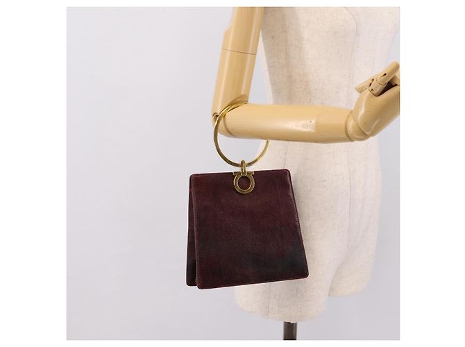 Borsa Salvatore Ferragamo Gancini in pelle Bordeaux Gold Auth 206353A - vista 22