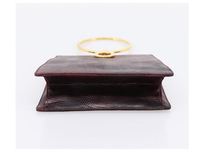 Borsa Salvatore Ferragamo Gancini in pelle Bordeaux Gold Auth 206353A - vista 5