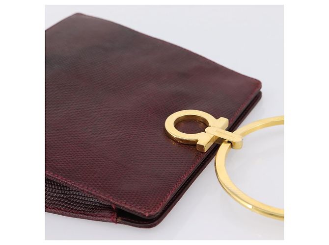 Borsa Salvatore Ferragamo Gancini in pelle Bordeaux Gold Auth 206353A - vista 6