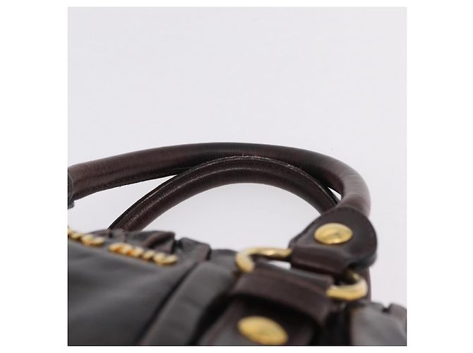 Borsa a Mano Miu Miu Vitellolux 2way Marrone Scuro Oro Auth 202590V D'oro - vista 14