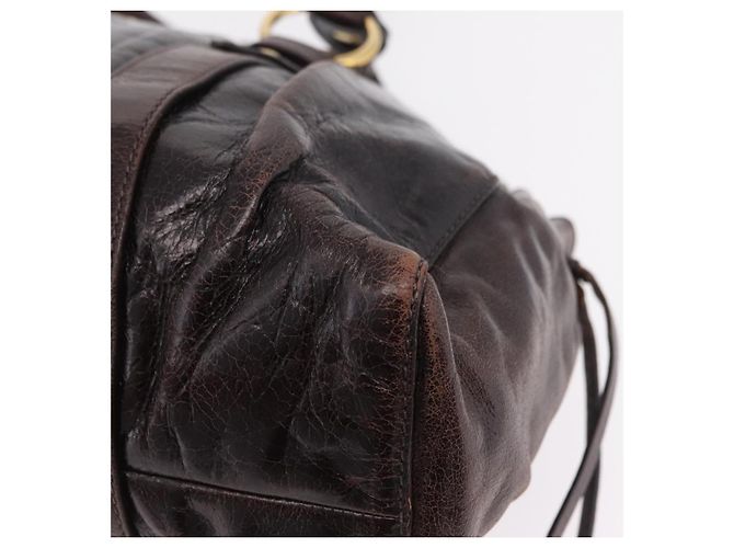 Borsa a Mano Miu Miu Vitellolux 2way Marrone Scuro Oro Auth 202590V D'oro - vista 16