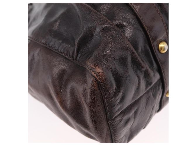 Borsa a Mano Miu Miu Vitellolux 2way Marrone Scuro Oro Auth 202590V D'oro - vista 17