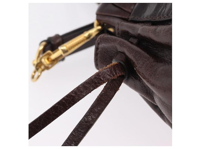 Borsa a Mano Miu Miu Vitellolux 2way Marrone Scuro Oro Auth 202590V D'oro - vista 20