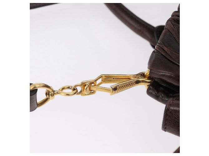 Borsa a Mano Miu Miu Vitellolux 2way Marrone Scuro Oro Auth 202590V D'oro - vista 21