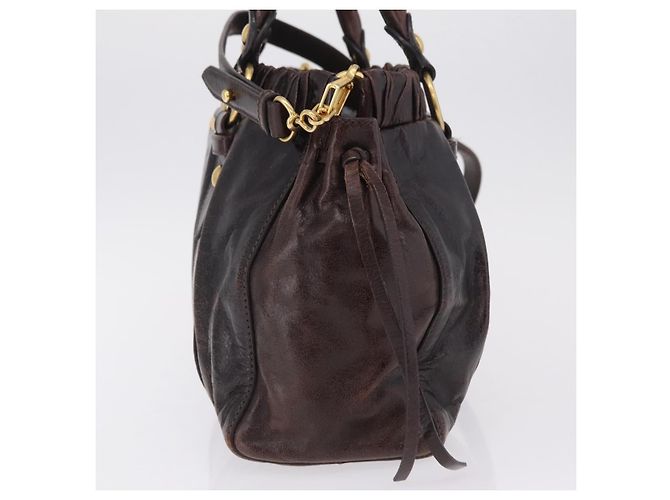 Borsa a Mano Miu Miu Vitellolux 2way Marrone Scuro Oro Auth 202590V D'oro - vista 3