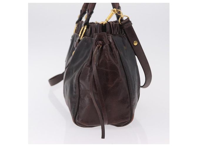 Borsa a Mano Miu Miu Vitellolux 2way Marrone Scuro Oro Auth 202590V D'oro - vista 4